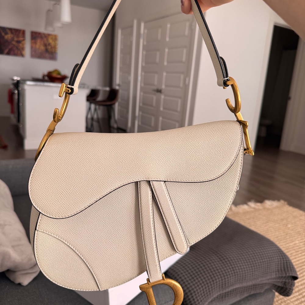 Christian Dior Saddle Bag Grained Calfskin White Gold Hardware Full Set